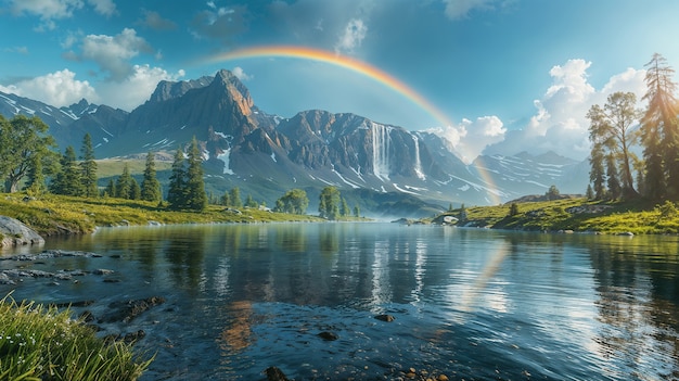 View of beautiful rainbow over nature landscape