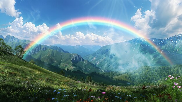 View of beautiful rainbow over nature landscape