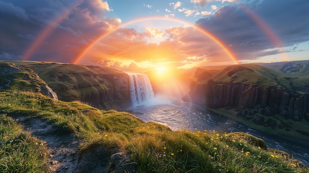 Free Photo view of beautiful rainbow over nature landscape