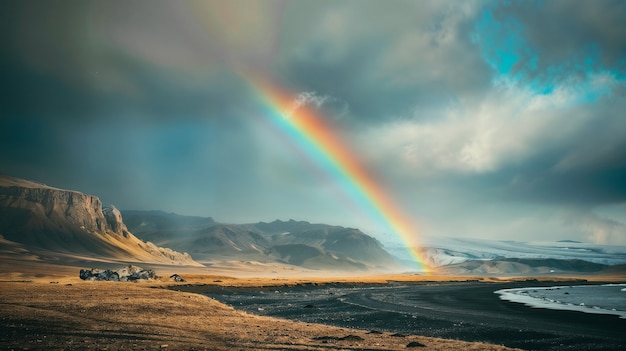 Free photo view of beautiful rainbow over nature landscape