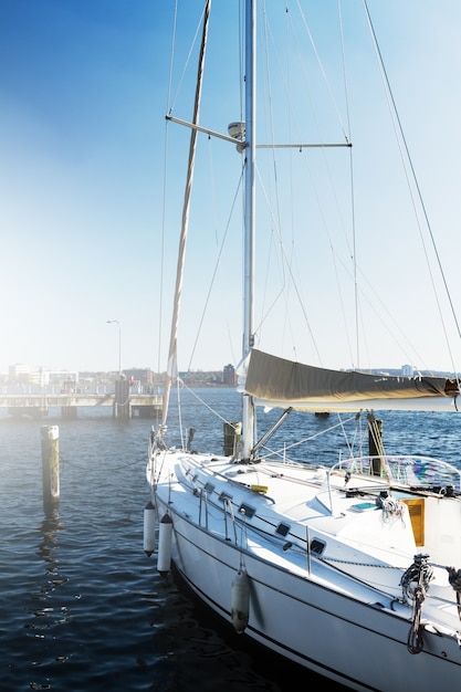 Free Photo view of beautiful white yacht. daylight.  sea background.