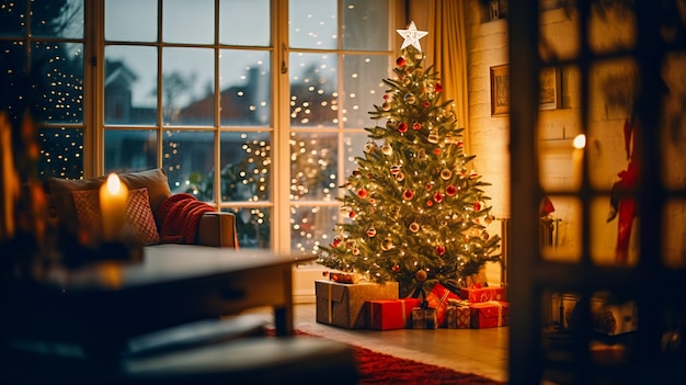 View of beautifully decorated christmas tree in home