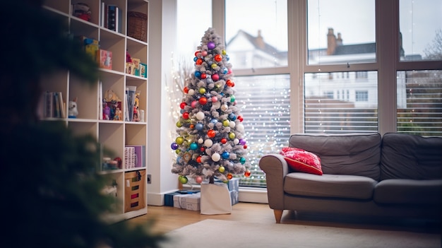 Free photo view of beautifully decorated christmas tree in home