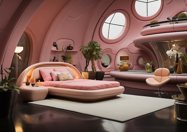 Free photo view of bedroom with futuristic decor and style