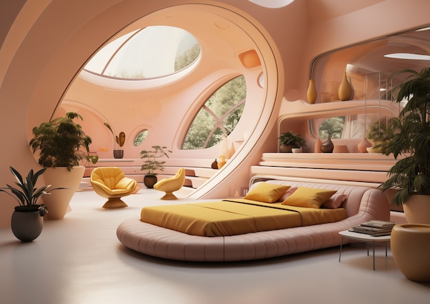 Free photo view of bedroom with futuristic decor and style