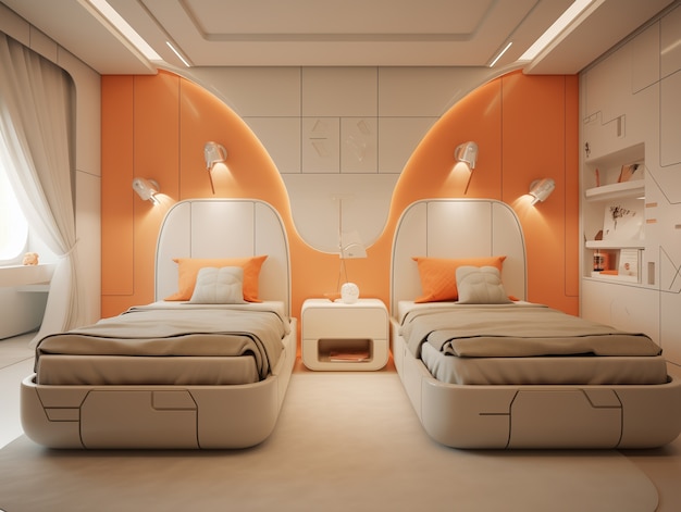 Free Photo view of bedroom with futuristic decor and style