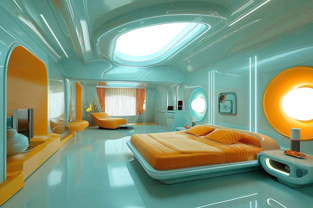 Free photo view of bedroom with futuristic decor and style