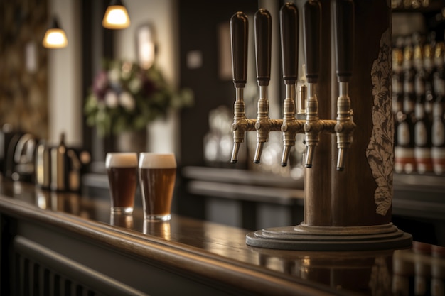 View of beer taps in a brewery