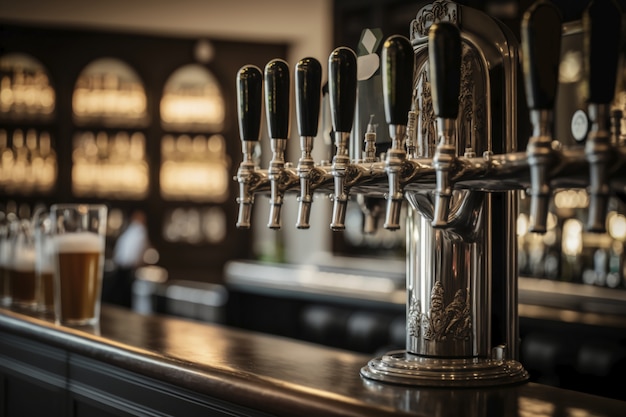 View of beer taps in a brewery