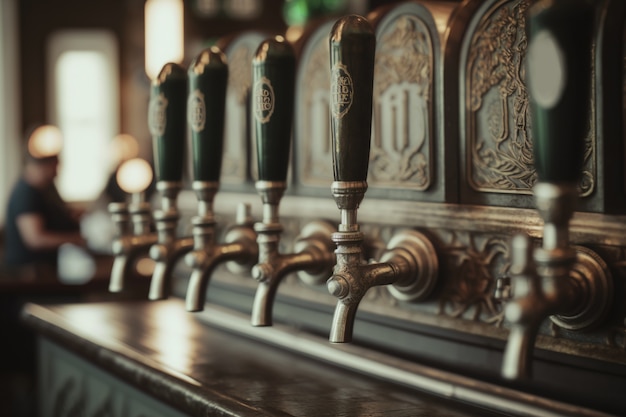 View of beer taps in a brewery