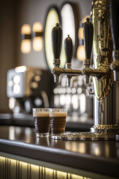 View of beer taps in a brewery