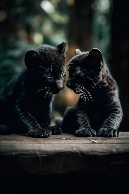 View of black panther cubs in nature