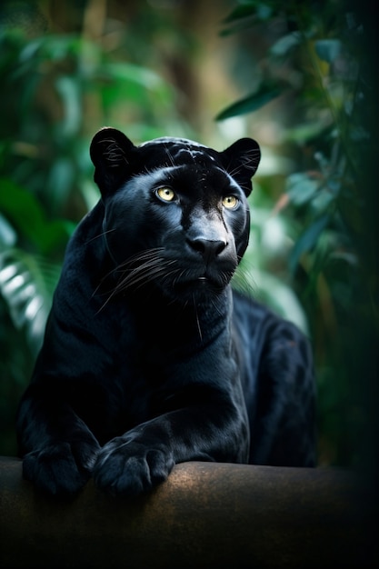 View of black panther in nature