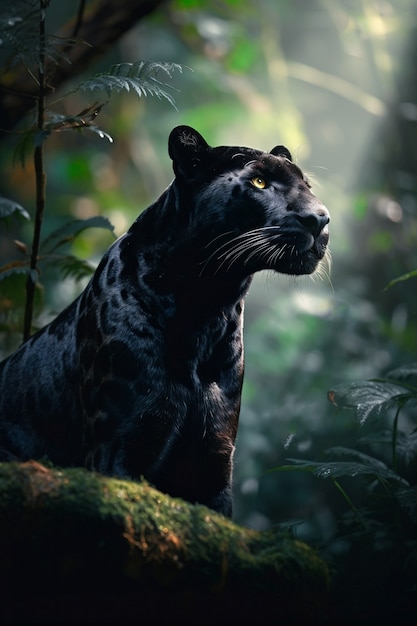 View of black panther in nature