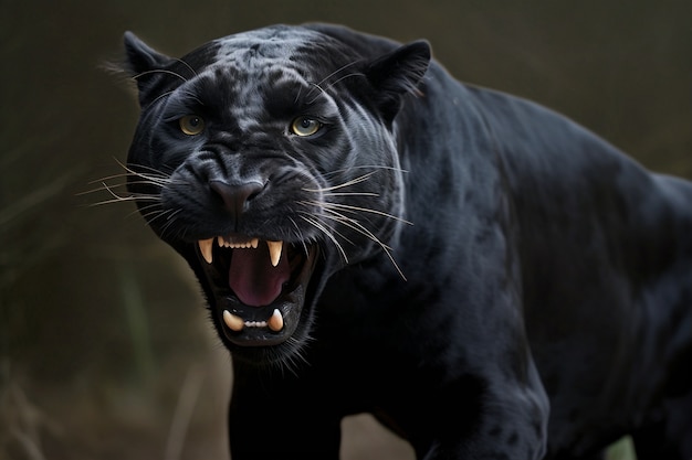 View of black panther in nature