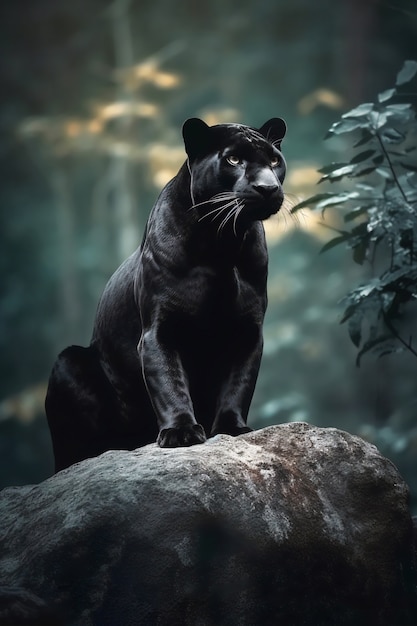 View of black panther in the wild