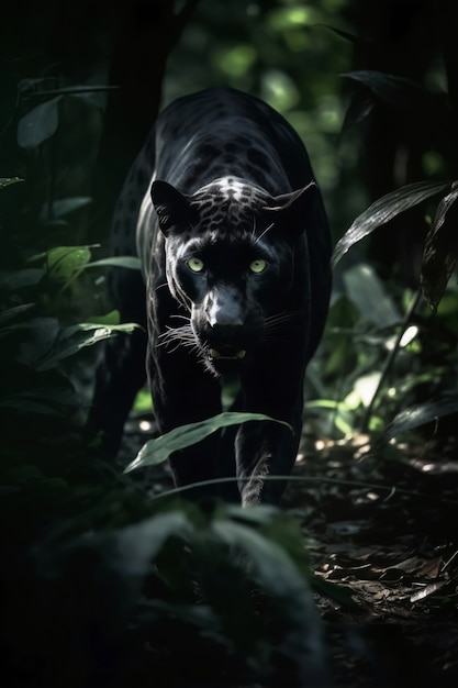 View of black panther in the wild