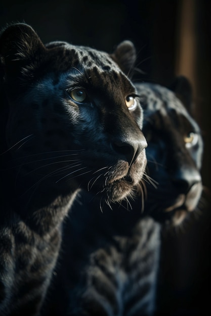 View of black panthers in nature