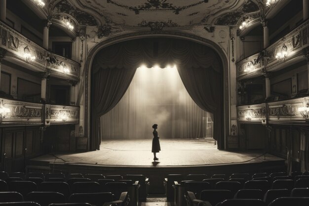 View of black and white person attending theatre