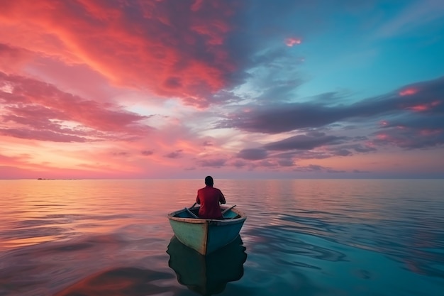 View of boat floating on water with nature scenery