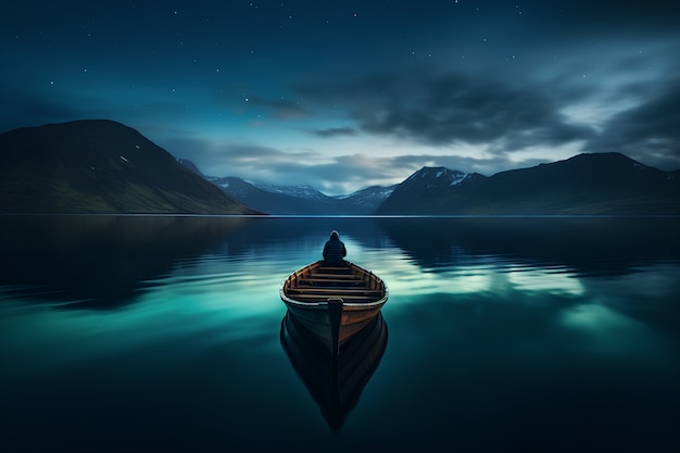 View of boat floating on water with nature scenery