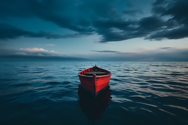 Free photo view of boat floating on water with nature scenery