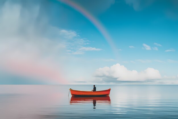 Free Photo view of boat floating on water with nature scenery