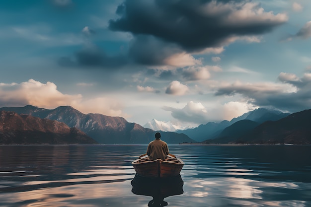 Free photo view of boat floating on water