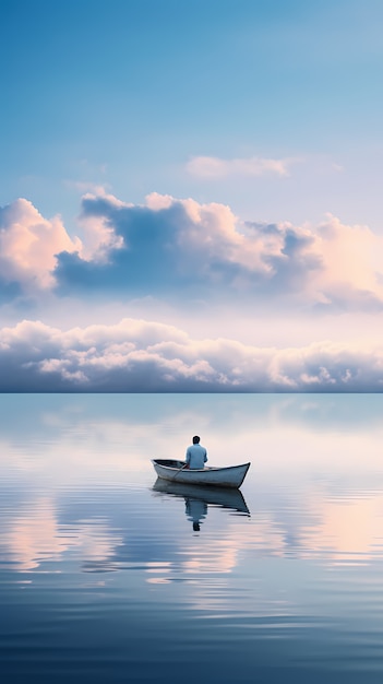 Free Photo view of boat floating on water