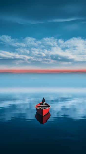 Free photo view of boat floating on water