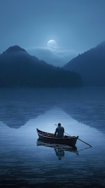 Free photo view of boat on water at night