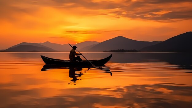 View of boat on water at sunset