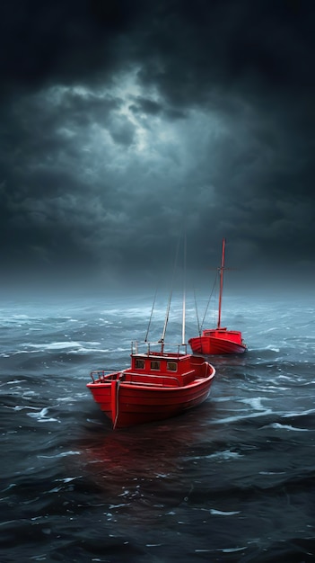 Free photo view of boat on water with bad weather