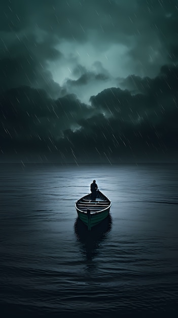 Free photo view of boat on water with bad weather