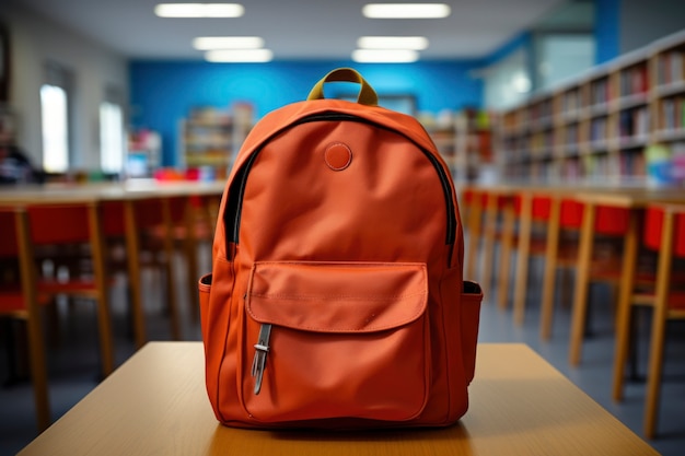 View of bookbag in school classroom