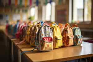 Free photo view of bookbags in school classroom