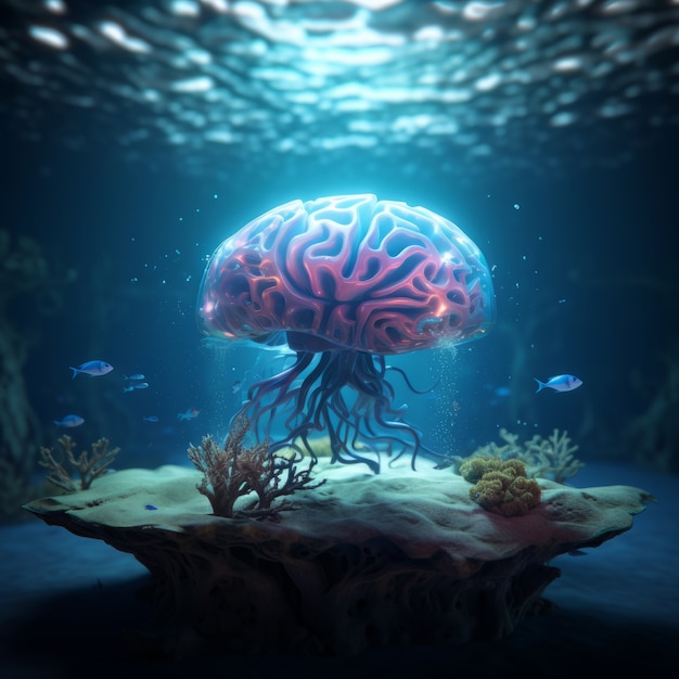 View of brain underwater