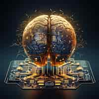 Free photo view of brain with circuit board