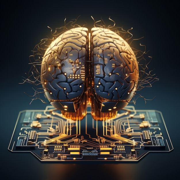 View of brain with circuit board