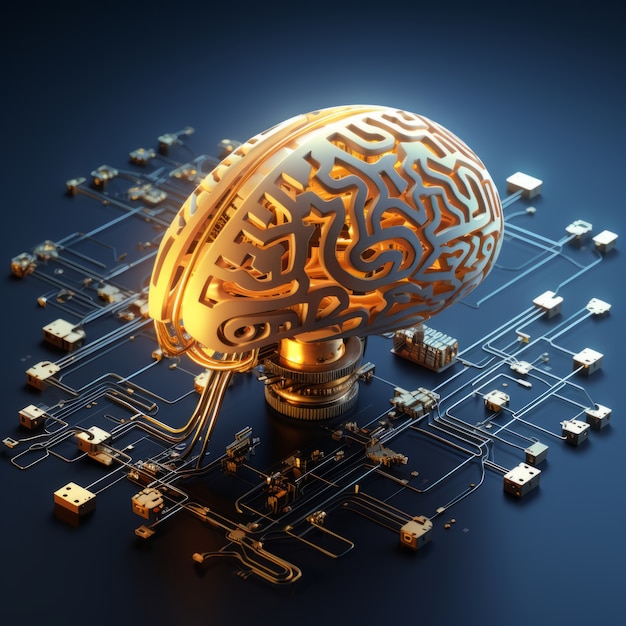 Free photo view of brain with circuit board