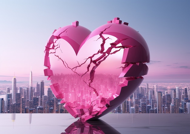 Free Photo view of broken heart with city skyline background