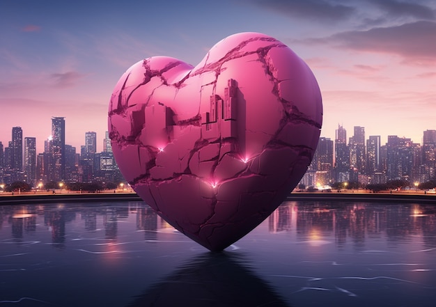 Free Photo view of broken heart with city skyline background