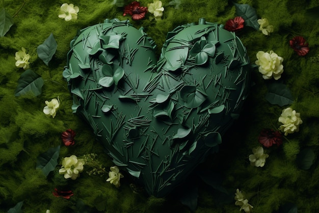 Free photo view of broken heart with flowers