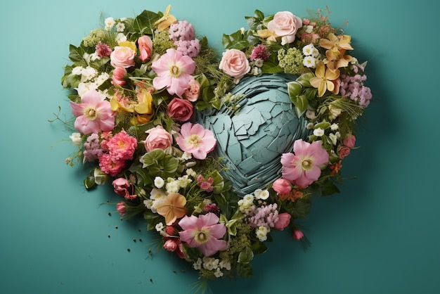 Free photo view of broken heart with flowers