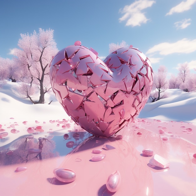 Free photo view of broken heart with winter and snow background