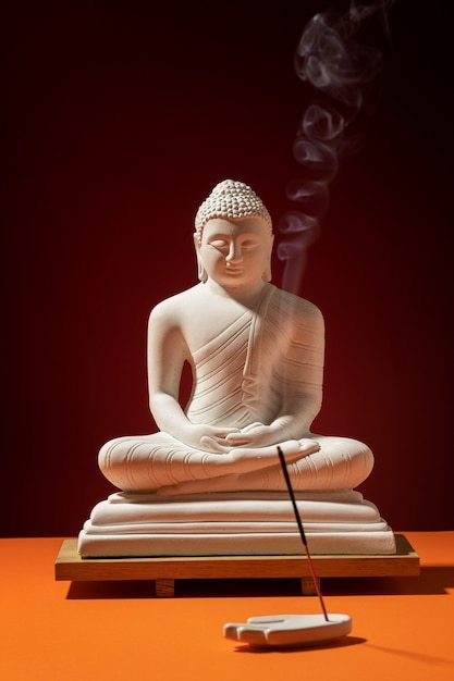 View of buddha statuette with incense