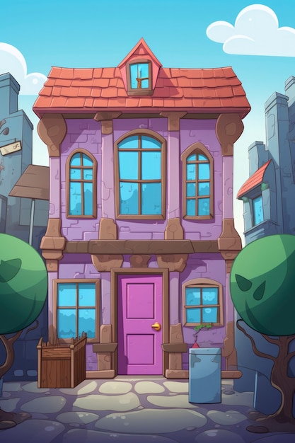 View of building with cartoon style architecture