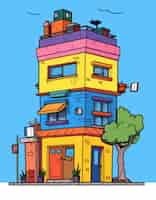 Free photo view of building with cartoon style architecture