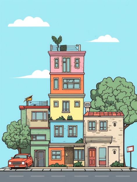 View of building with cartoon style architecture