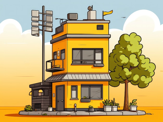 Free photo view of building with cartoon style architecture